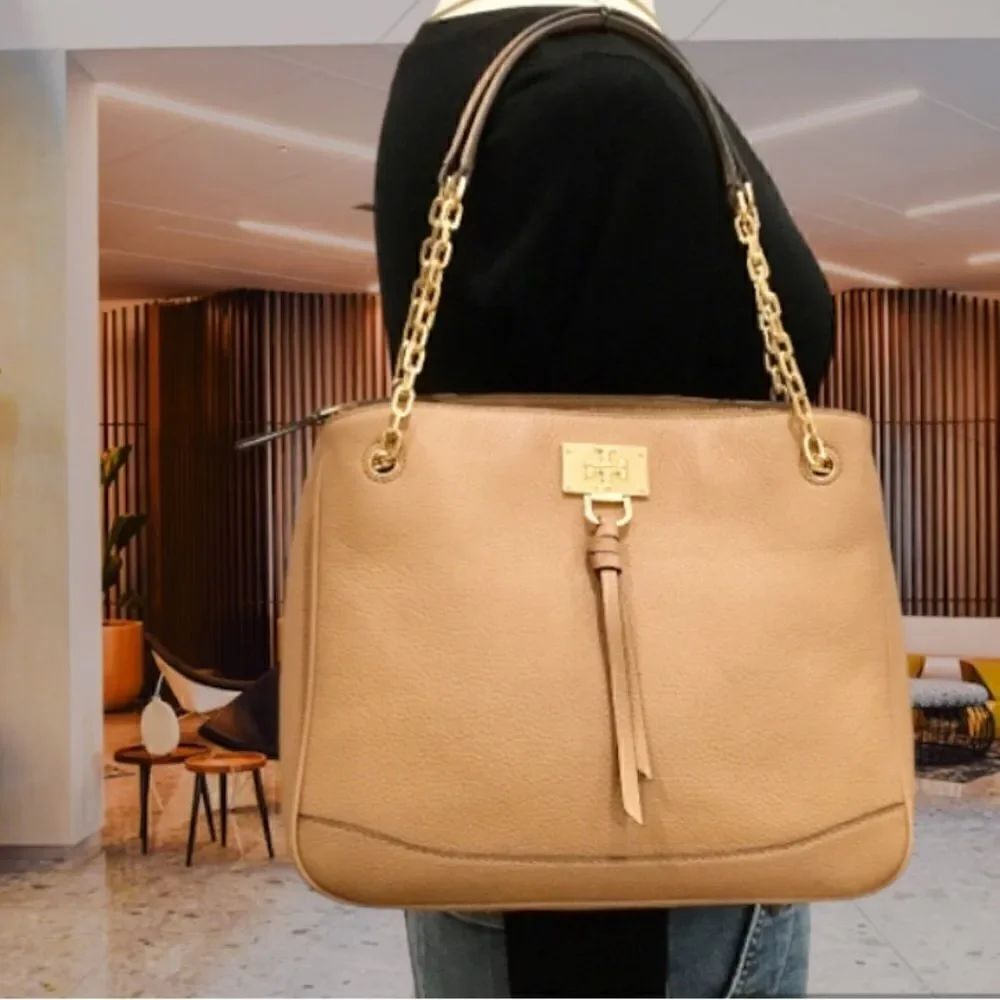 TORY BURCH EVE BROWN LEATHER TOTE